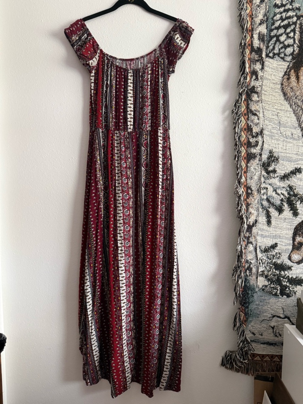☀️ Ambiance • Boho Off-Shoulder Maxi Dress/Romper in Paisley Print • women’s Md - Picture 4 of 10